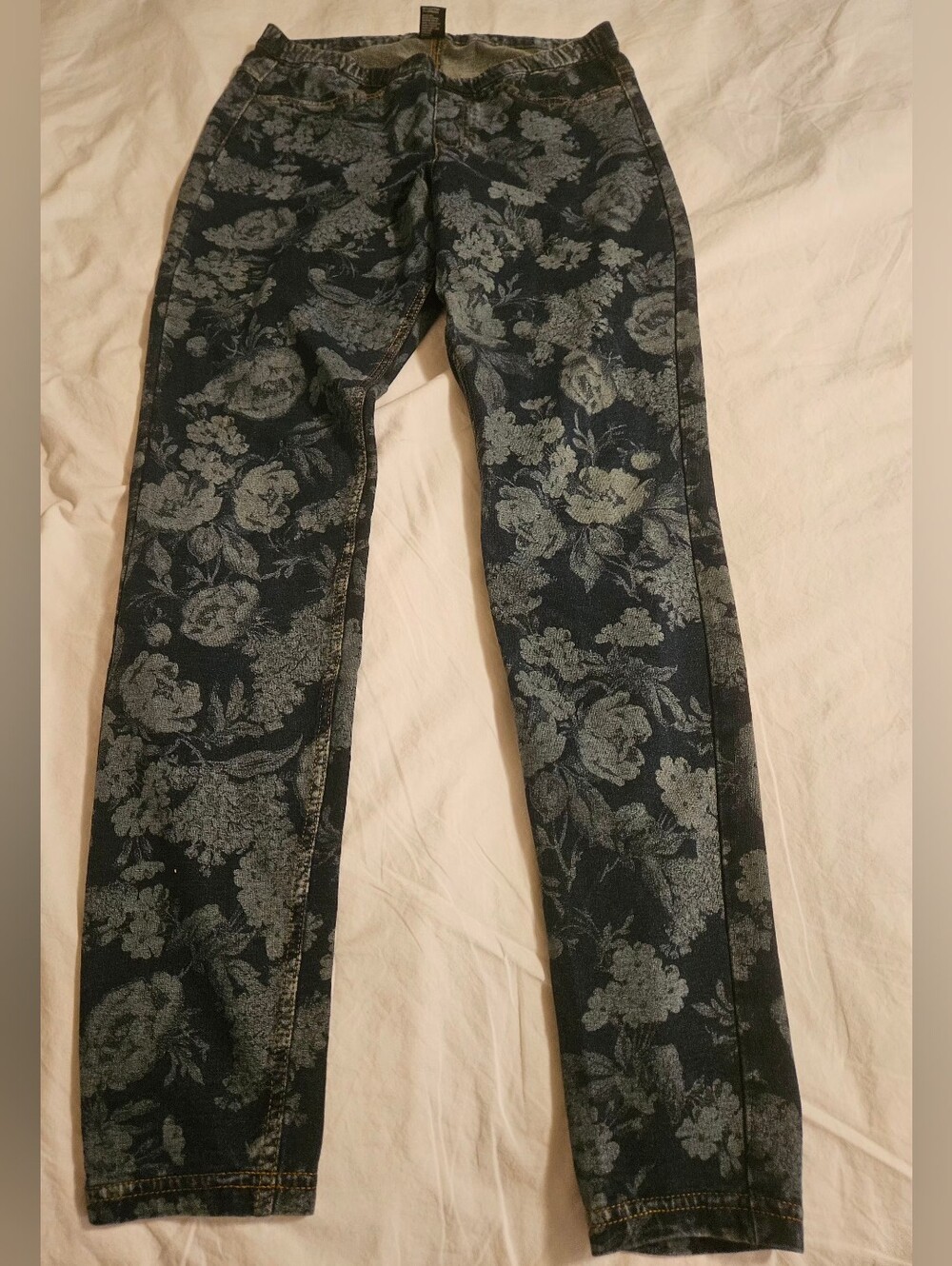 HUE Grey Floral Printed Denim Leggings Jeggings Size S